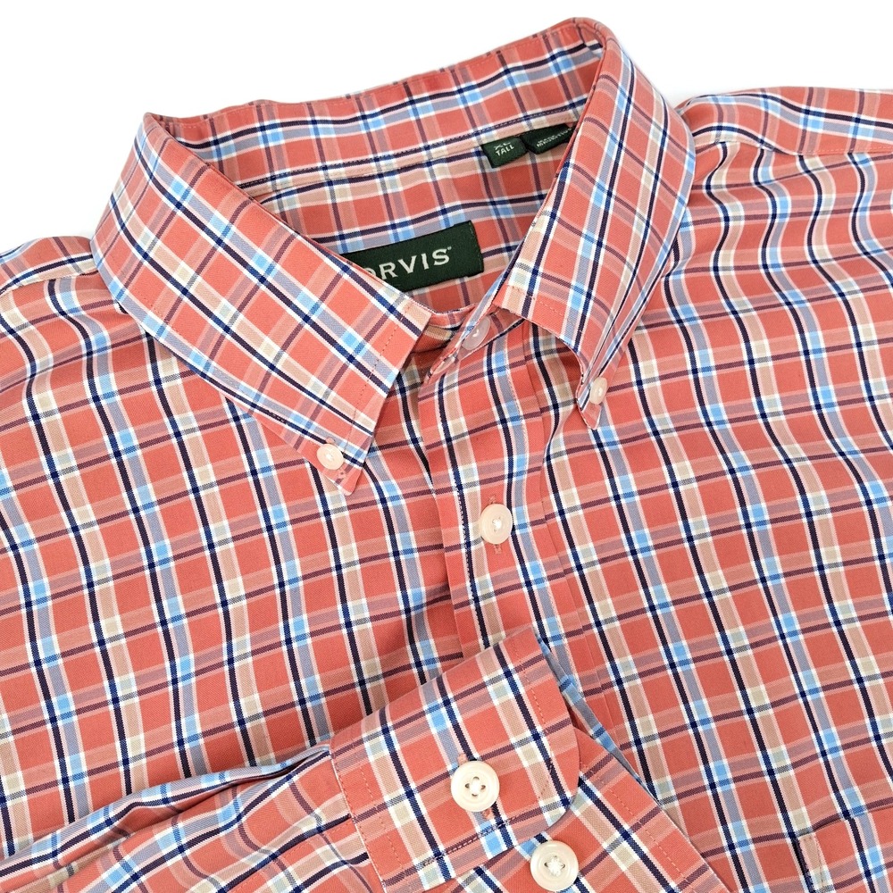 Orvis Shirt XLT Plaid Casual Button Up Long Sleeve Classic Mens (pink/orange)